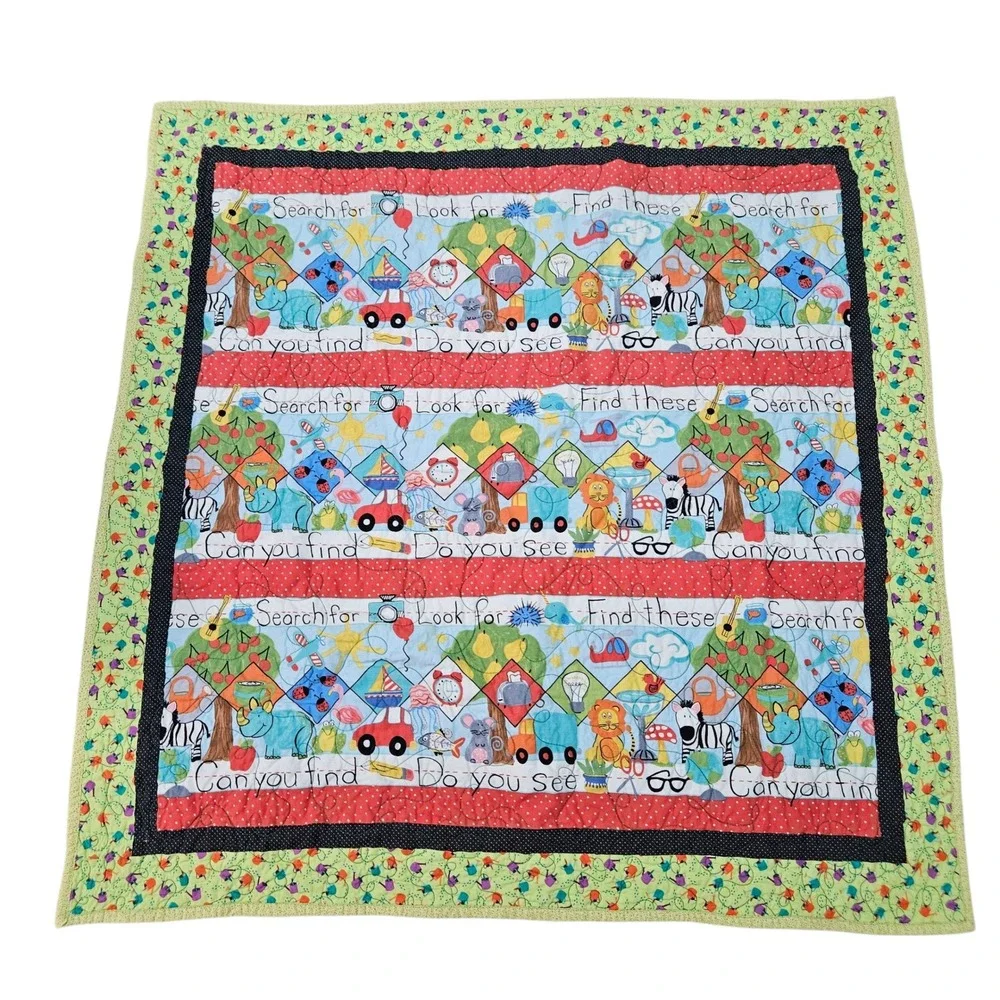 Search and Find Homemade Baby Quilt Toddler Play Mat Animals Cars Trees Boy Girl